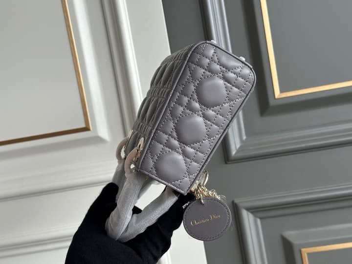Dior Lady Dior Three-Grid Lambskin Shoulder Bag in Black Lambskin