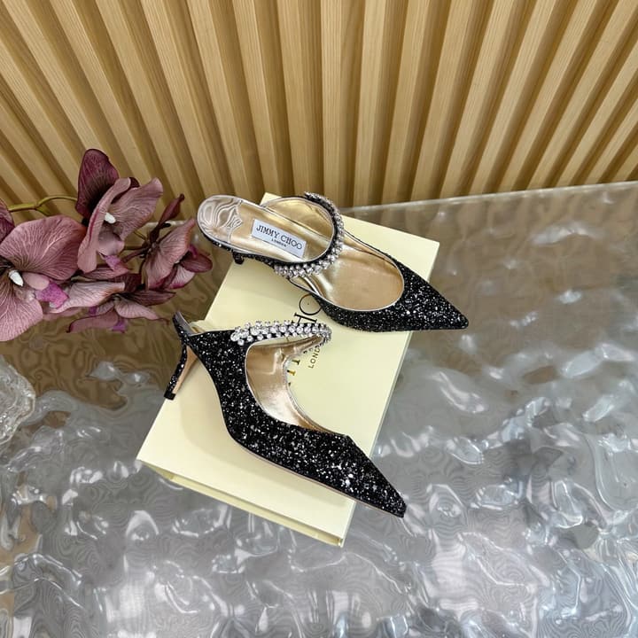 Jimmy Choo Sequined Evening Heels – 2025SS in Black Glitter