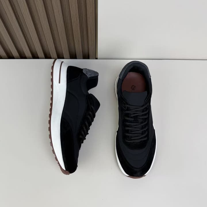 Loro Piana Men's Classic Jogging Sneakers in Black Suede
