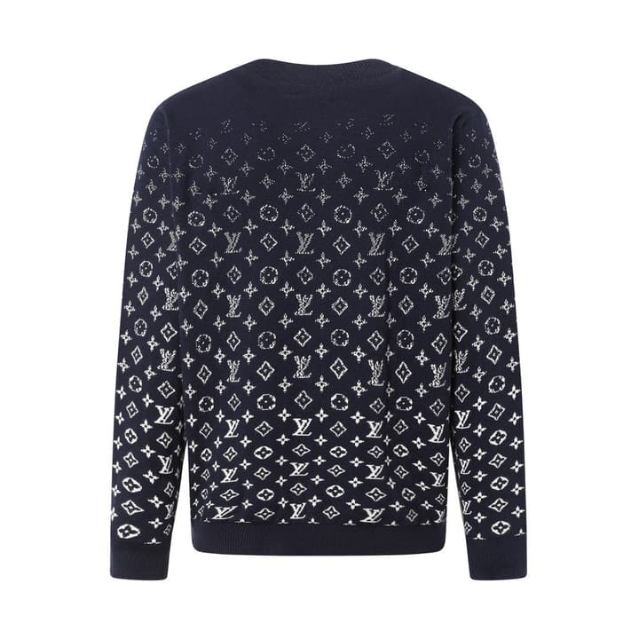 Louis Vuitton Logo Crewneck Long Sleeve Sweater in Deep Blue Monogram