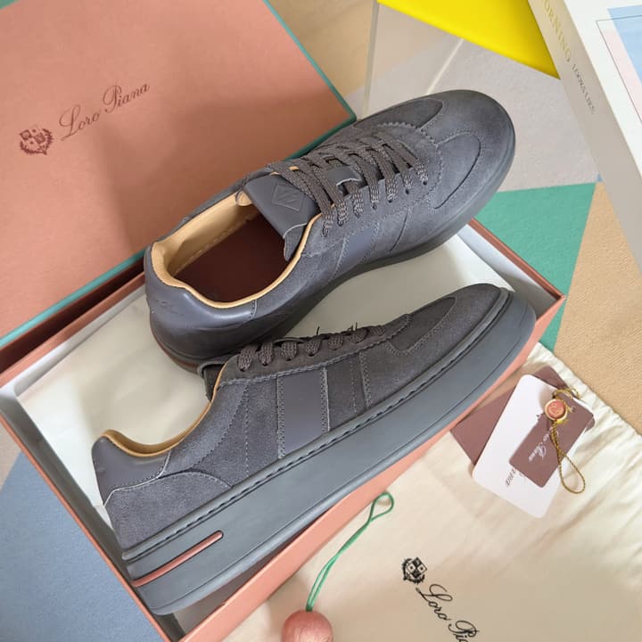 Loro Piana Newport Walk Thick Sole Sneakers in Dark Gray Suede