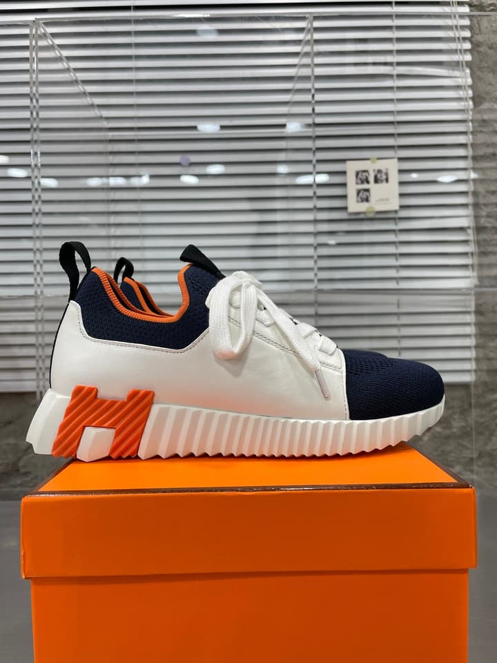 Hermès Sport Sneakers – Iconic Orange Edge in Black Knit With Black Laces