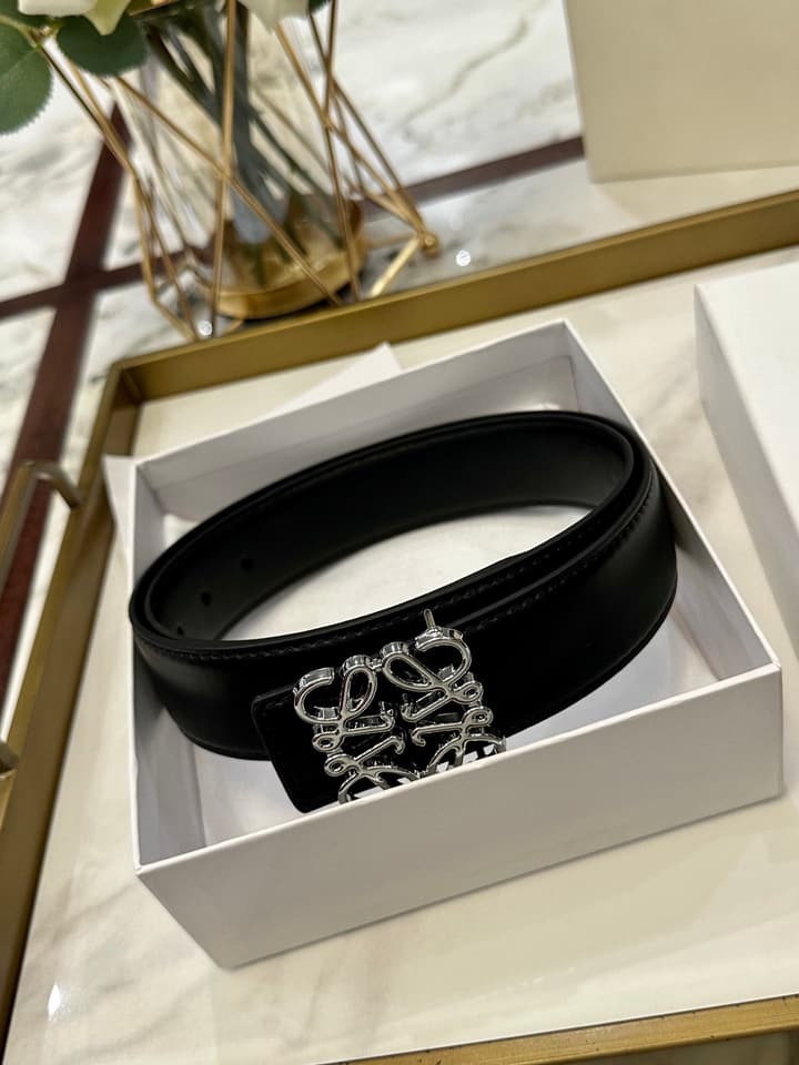 Loewe Classic Leather Belt – 4.0cm in Black With Gold Flat Buckle