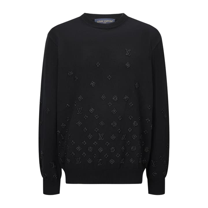 Louis Vuitton Gradient Beaded Knit Pullover in Black Beaded Monogram