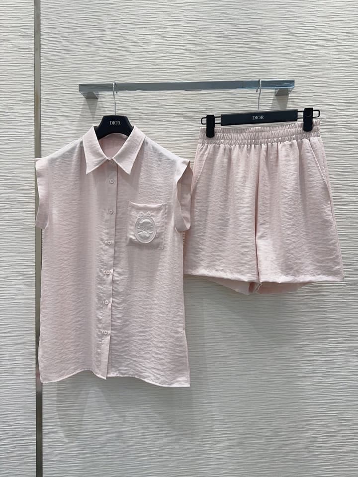 Dior Embroidered Logo Pocket Shirt Set in Pink