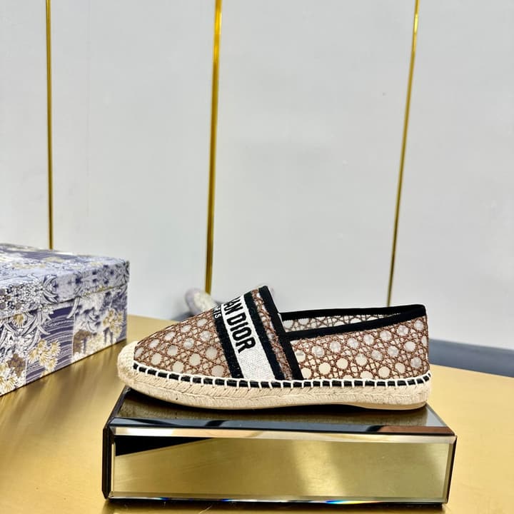 Dior Granville Embroidered Espadrille Flats in Beige/brown Oblique Pattern