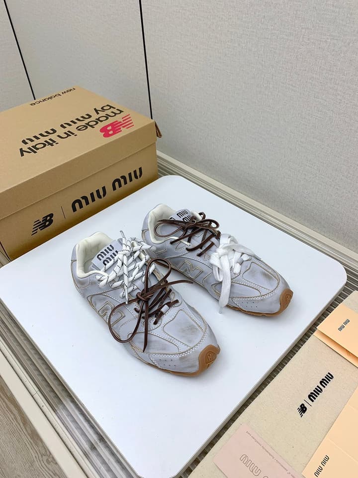 Miu Miu x New Balance Collaboration Runway Sneakers – 2024 in Distressed Grey