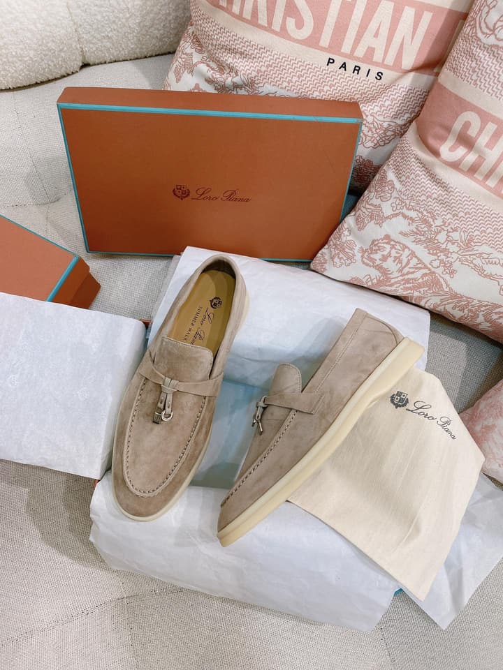 Loro Piana Glossy Cashmere Loafers in Blush Pink Suede