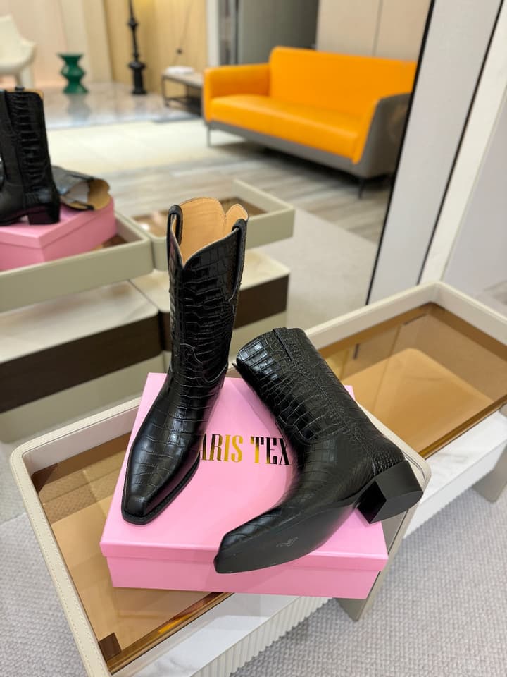 Paris Texas Western Ankle Boots in Embossed Black