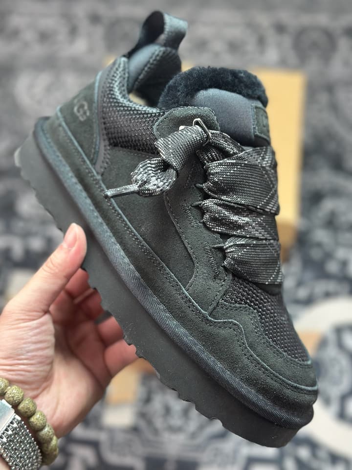 UGG Lowmel Sheepskin Snow Boots in Triple Black Suede