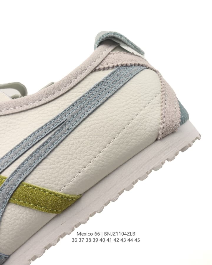 Onitsuka Tiger Mexico 66 Classic Retro Sneakers in Cream With Grey And Lime Stripes