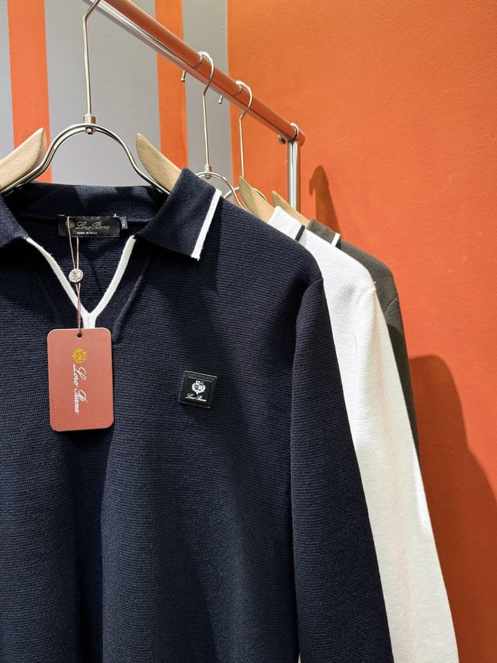 Loro Piana 2025 Knit Sweater with Chest Logo – Autumn/Winter Collection in White With Black Tipping