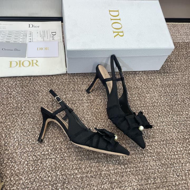Dior J'Adior Adiorble Tassel Bow Pearl Heeled Sandals – 2024 Spring/Summer Collection in Black Velvet Front