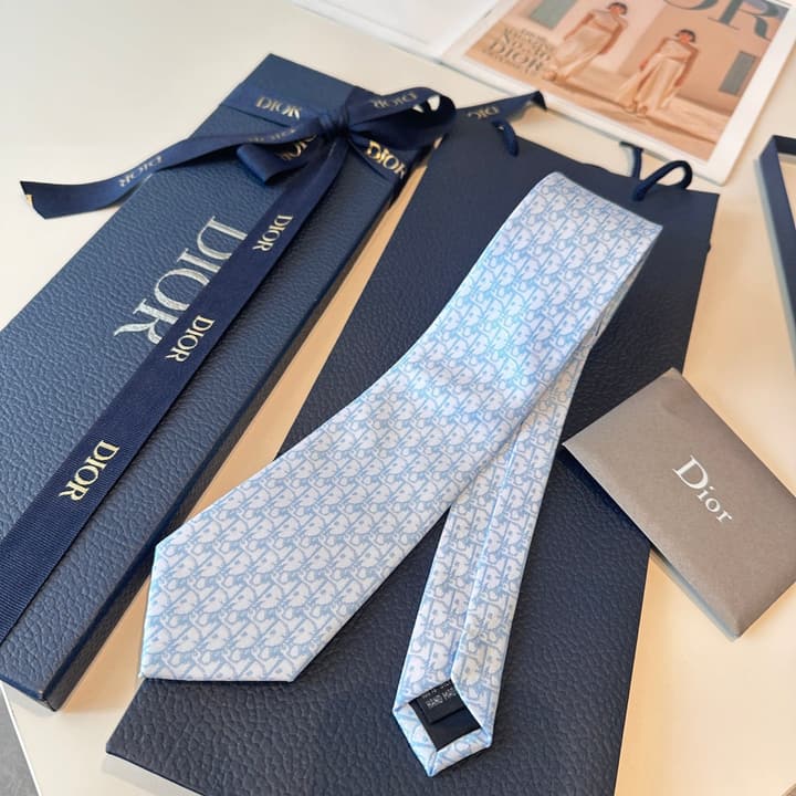 Dior Blue Oblique Pixel Silk Tie in Coffee