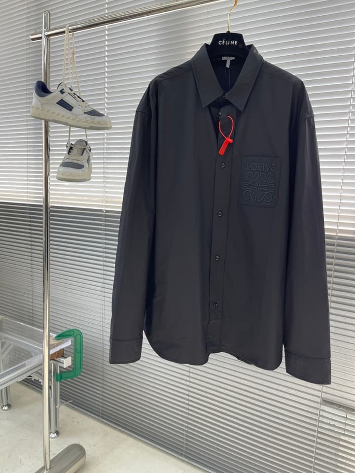 Loewe Anagram Embroidered Pocket Shirt in P-Soft Cotton in Charcoal