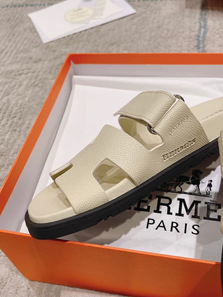 Hermès Chypre Suede Unisex Slides in Black With Dark Blue Strap