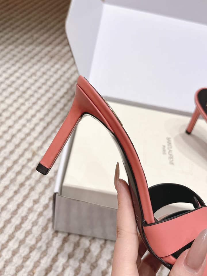 Saint Laurent Melody Square-Toe Heeled Sandals – 2026 Spring/Summer Collection in Beige Patent