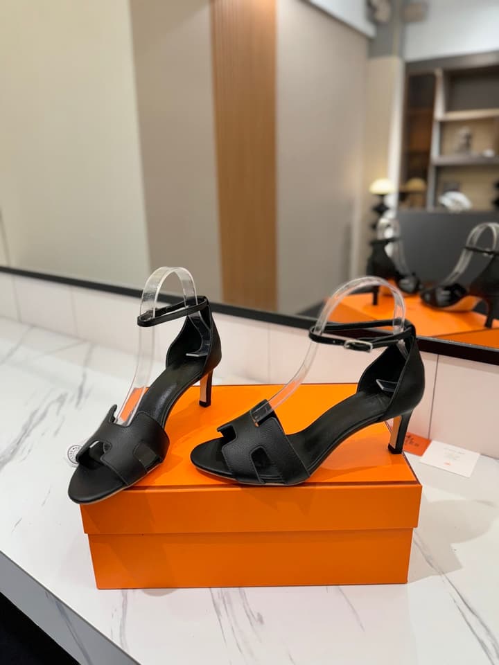 Hermès Classic Palm Grain Cowhide Heels – 6.5cm in Black