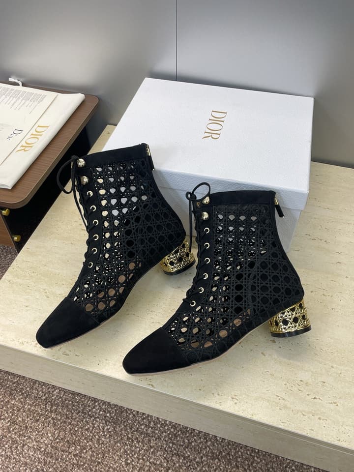 Dior D-Lcon Embroidered Ankle Boots – 2025FW in Black Mesh High Heel (9cm)