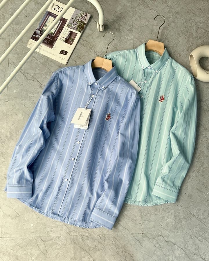 Moncler Striped Mercerized Shirt – 2025 Fall Collection in Blue