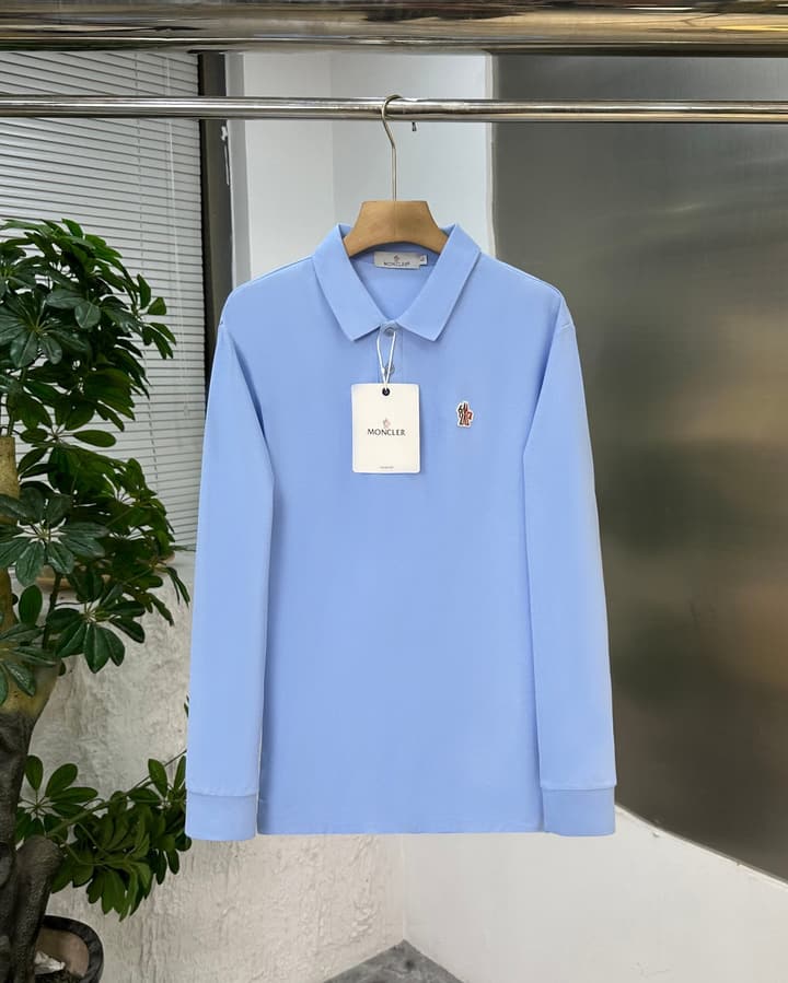 Moncler Classic Embroidered Long Sleeve Polo Shirt – 2025 Fall Collection in Black