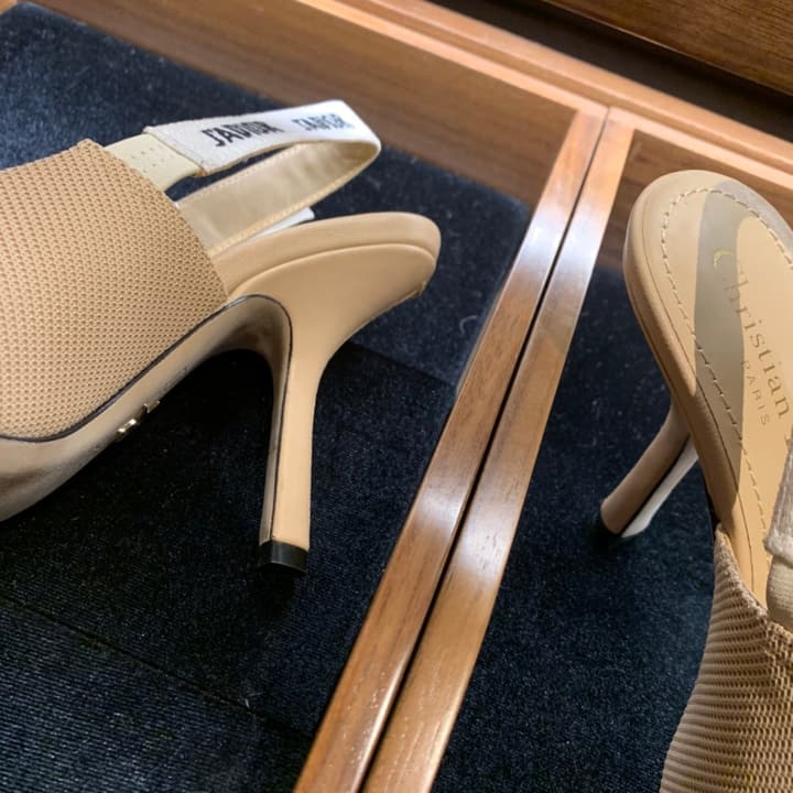 Dior J'Adior Technical Fabric Slingback Pumps in Apricot Technical Fabric
