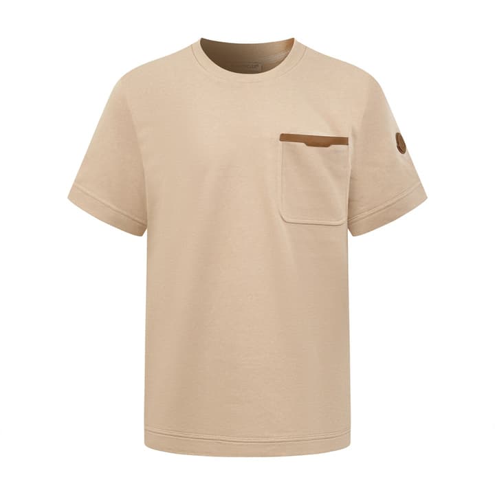 Moncler Leather-Trimmed Pocket T-Shirt in Beige