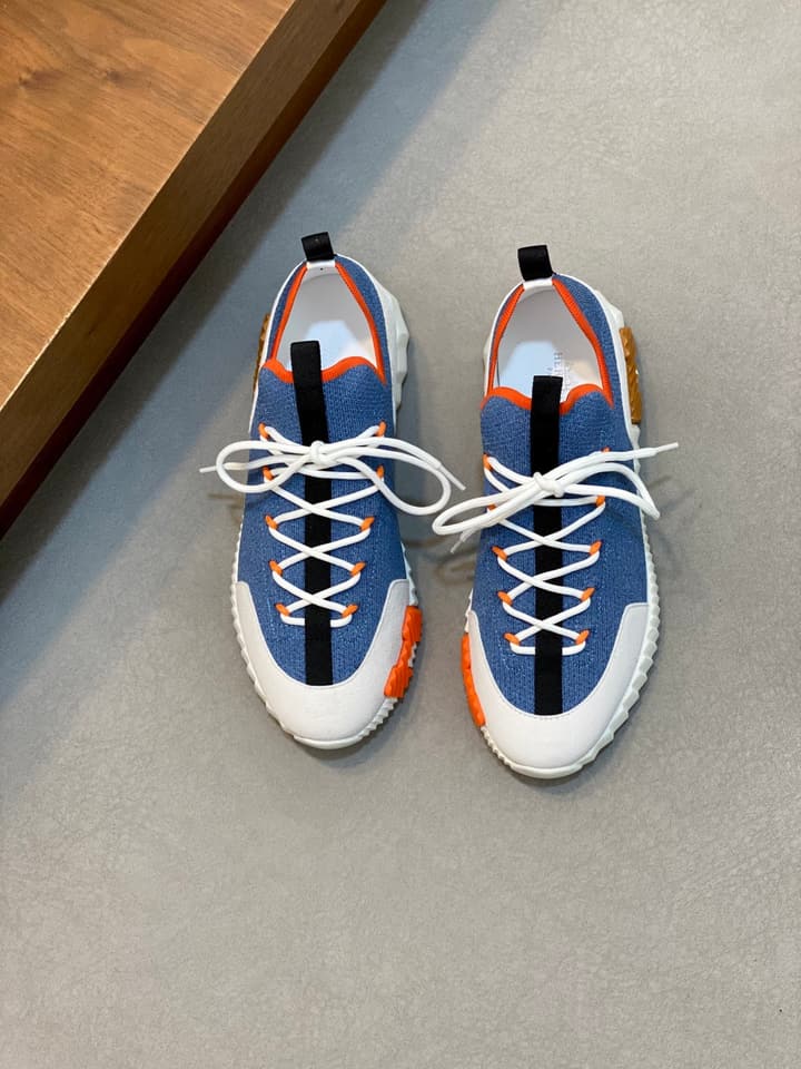 Hermès Suede and Denim Canvas Sneakers in Black And White