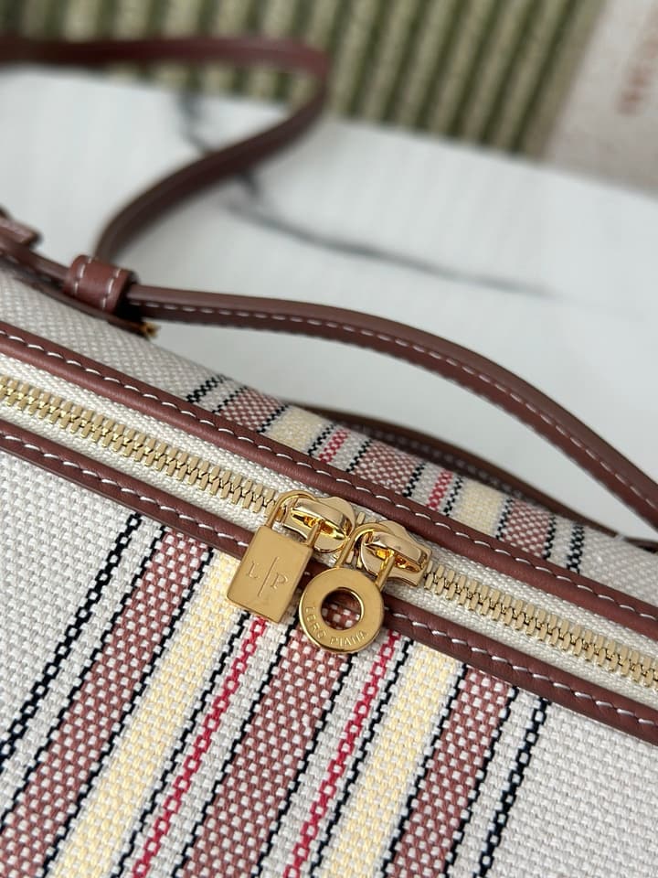 Loro Piana L19 Canvas Crossbody Bag – Spring/Summer Resort Collection in Beige Canvas With Burgundy Trim