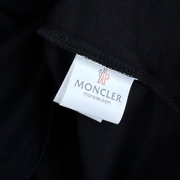Moncler Classic Striped Collar Embroidered Long Sleeve Polo Shirt – Spring/Autumn Collection in Black With White Tipping (hanger)