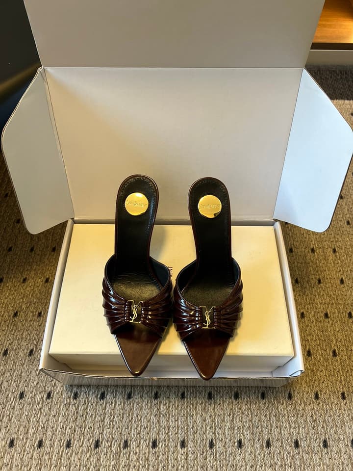 Saint Laurent Ruched Leather Mules – 26SS in Beige