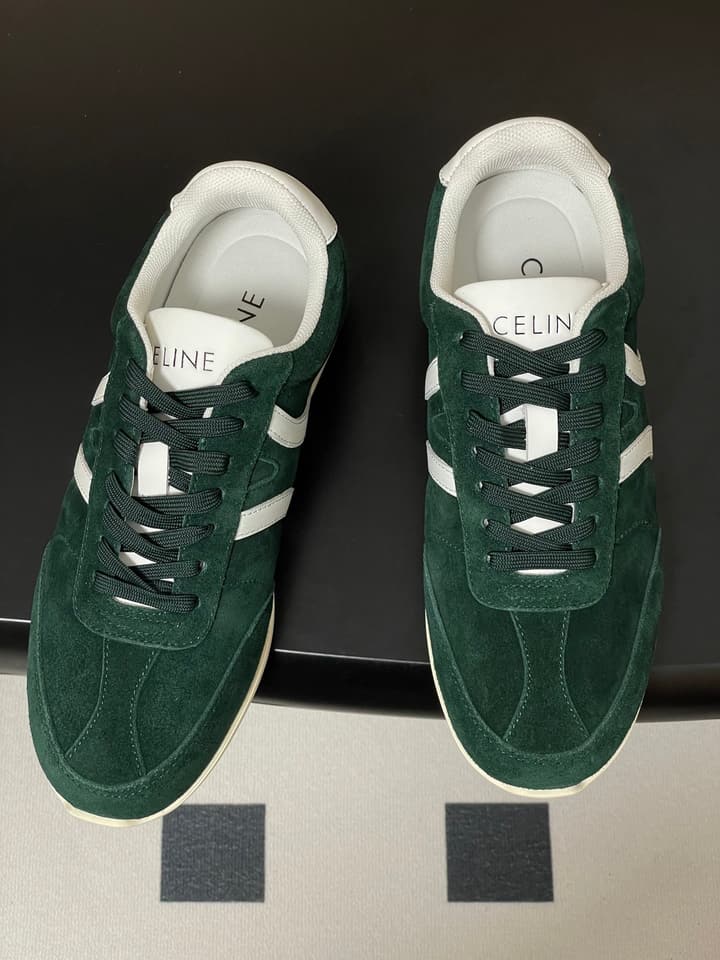 Celine Jogger Triomphe Low-Top Sneakers – 25SS Collection in Dark Green Suede