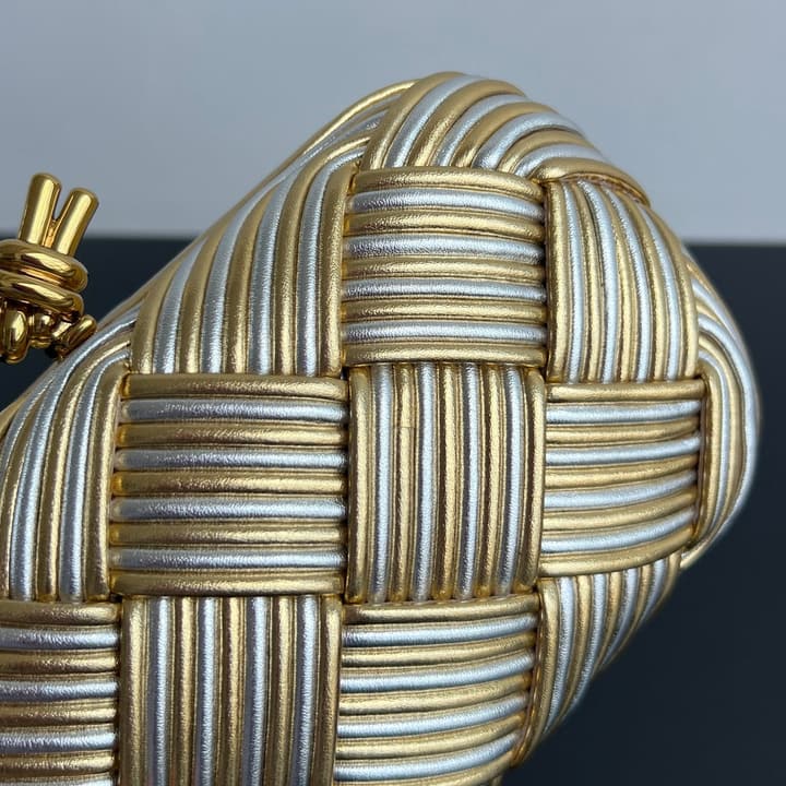 Bottega Veneta Kont Two-Tone Evening Clutch Bag in Gold And Silver Woven Leather