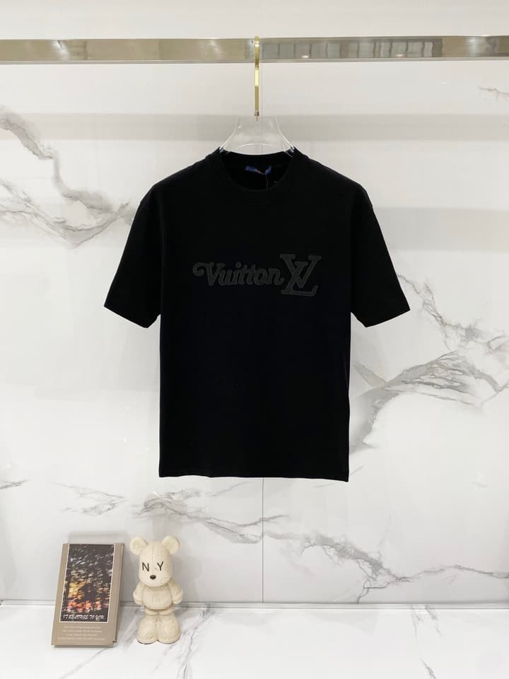 Louis Vuitton Washed Cotton Logo Embroidery T-Shirt in Black