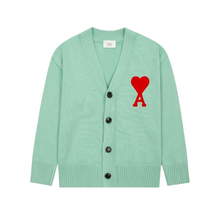 Ami Paris Classic Heart Embroidered Cardigan Sweater in Black