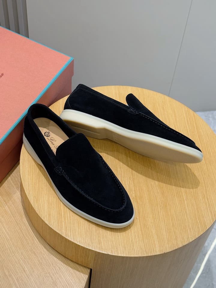 Loro Piana Italian Handmade Suede Driving Shoes in Black Suede