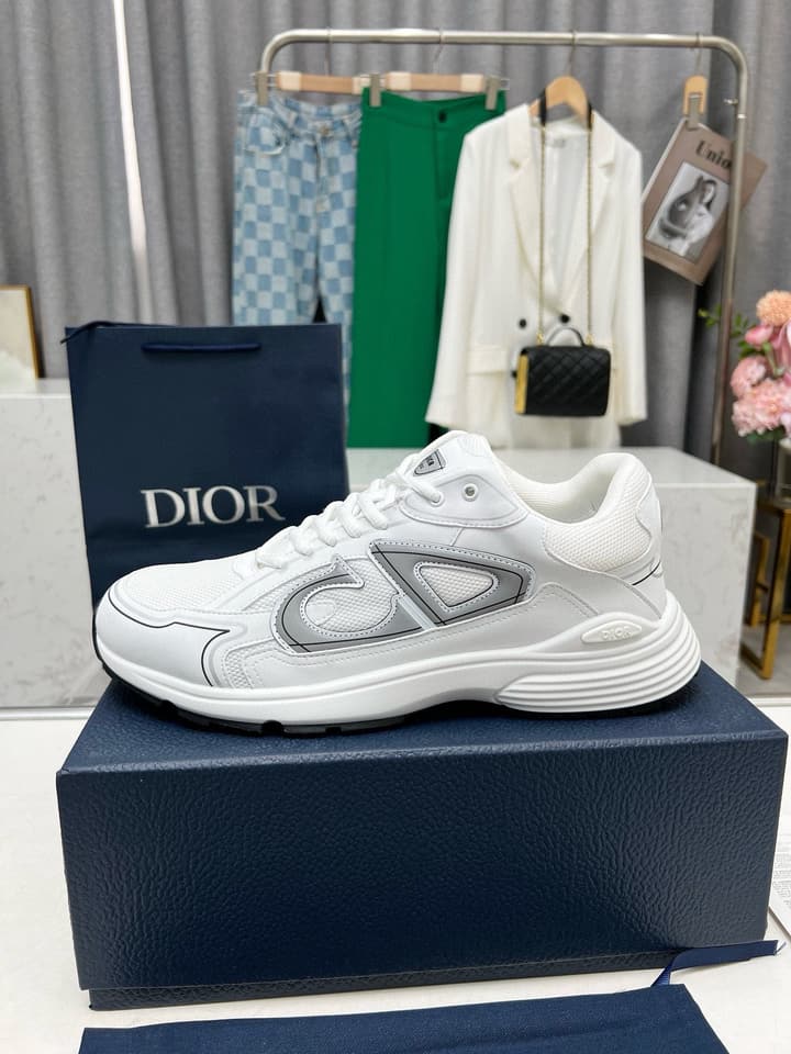 Dior B30 Unisex Mesh and Leather Sneakers in Navy Blue And Grey