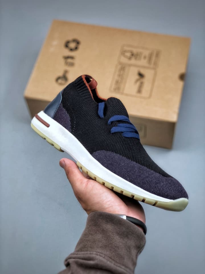Loro Piana Leather Sock Sneakers in Dark Navy/black