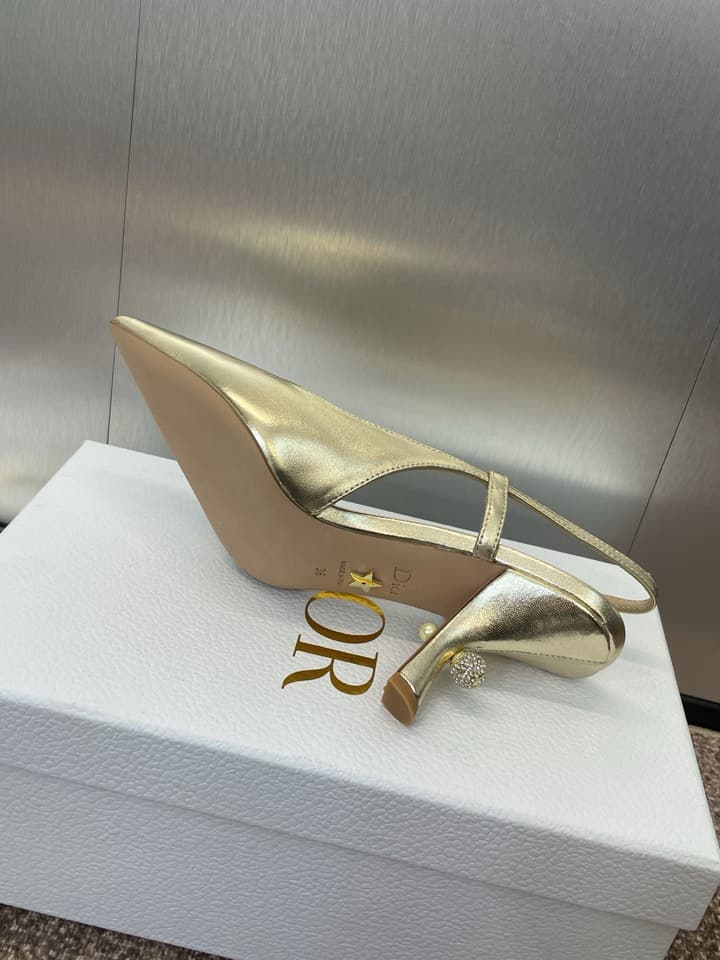 Dior Tribales Pearl Logo Heeled Mules – 2025 Spring/Summer Collection in Gold
