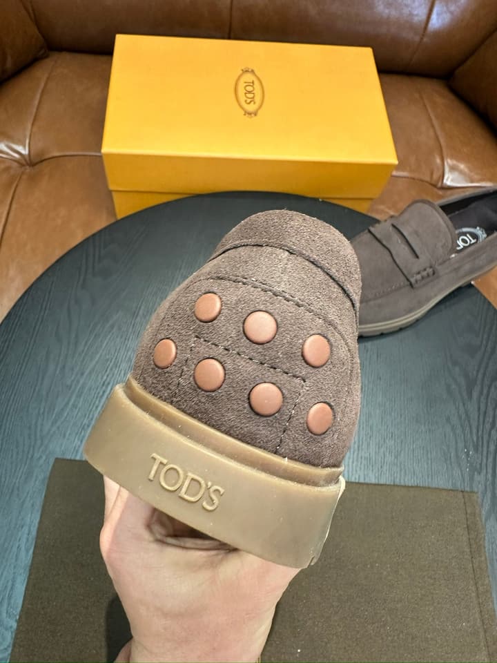 Tod's Suede Calfskin Loafers in Cognac Suede