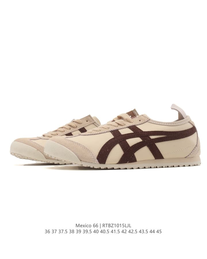 Onitsuka Tiger Mexico 66 Classic Sneakers in Beige With Dark Brown Stripes