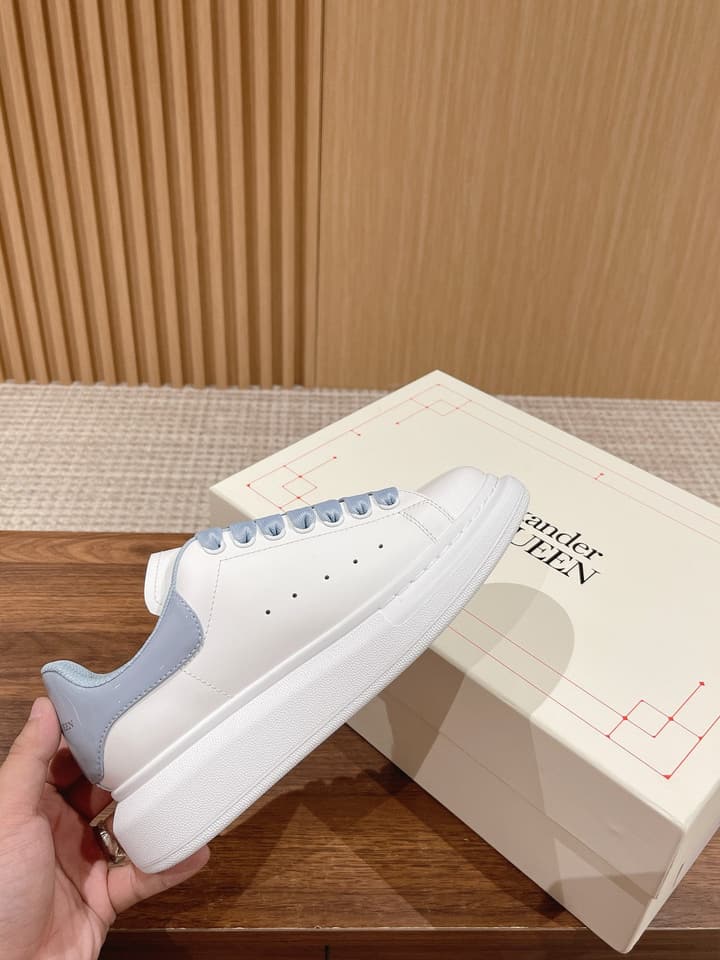 Alexander McQueen Classic Versatile White Sneakers in White With Black Laces & Heel
