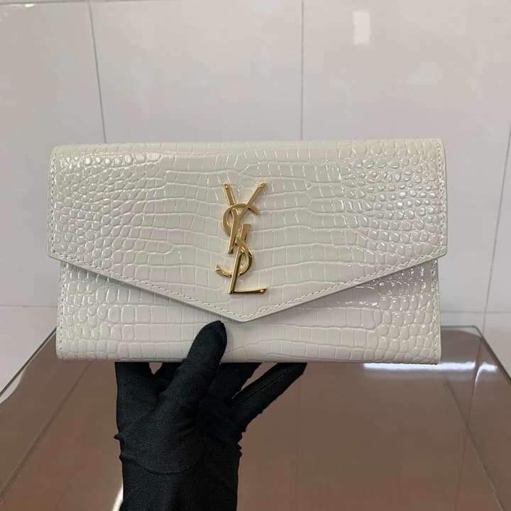 Saint Laurent Uptown Crocodile Embossed Long Wallet in Black Crocodile Embossed