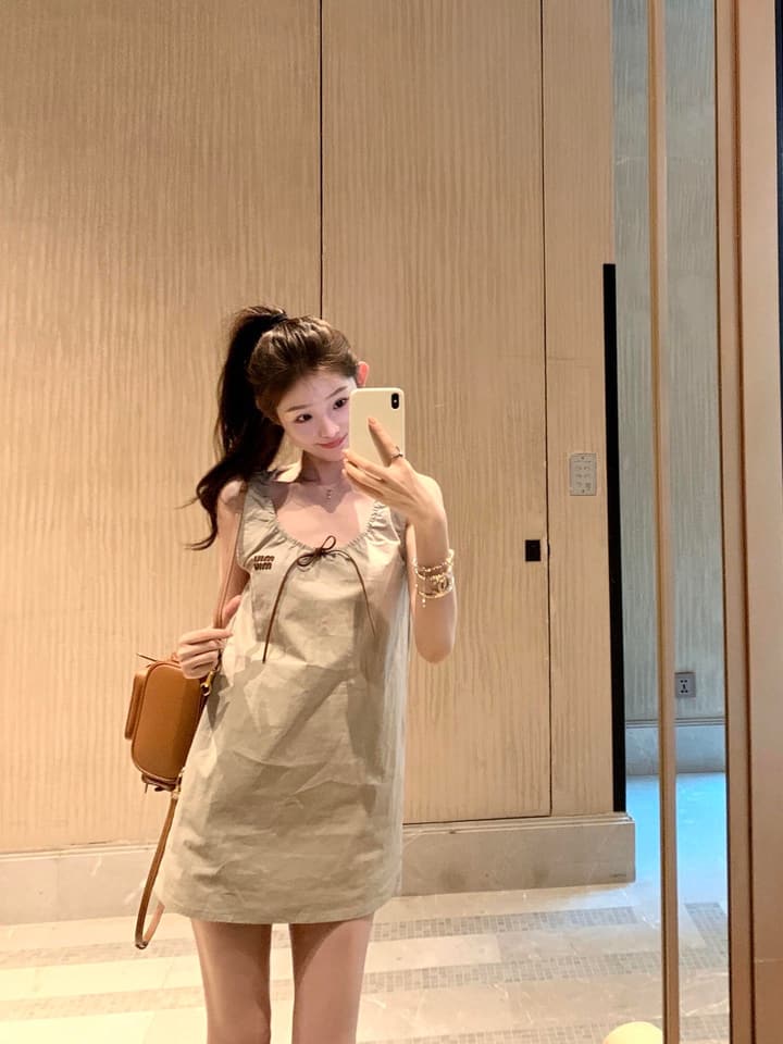 Miu Miu Sleeveless A-Line Dress in Khaki