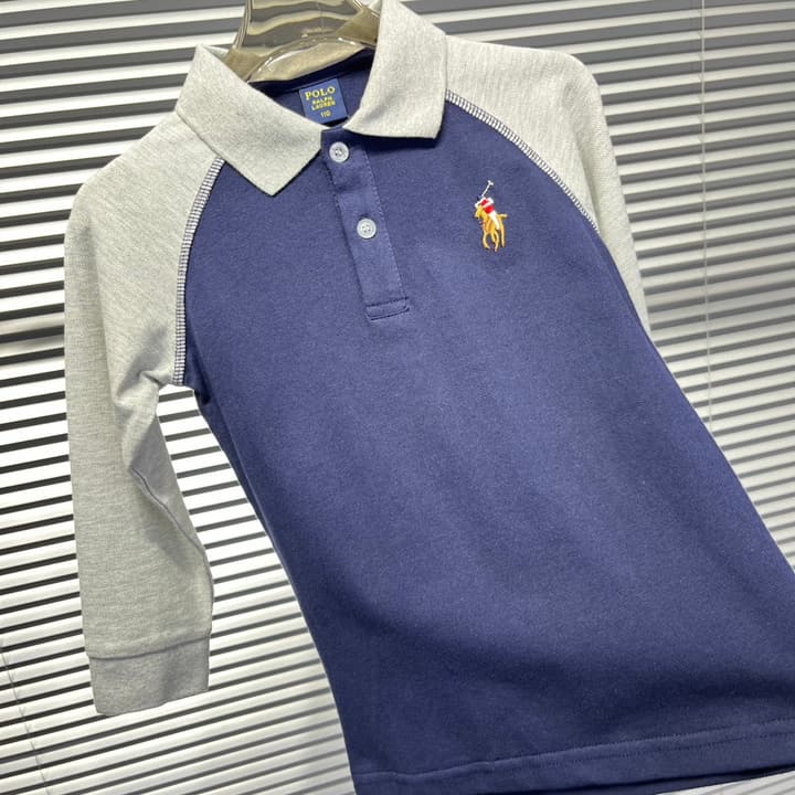 Ralph Lauren Color-block Long Sleeve Polo Shirt – Autumn Collection – Kids Collection in Lavender And Pink Color Block