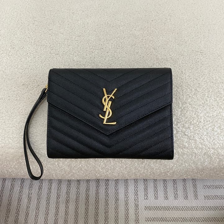 Saint Laurent Cassandre Grained Leather Clutch Bag