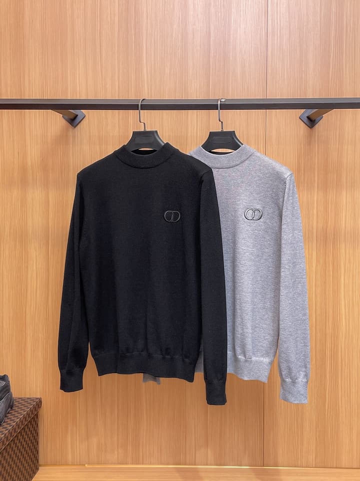 Dior Merino Wool Blend Half-Zip Sweater in Classic Black