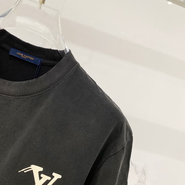 Louis Vuitton Washed Retro Distressed Logo T-Shirt in Black