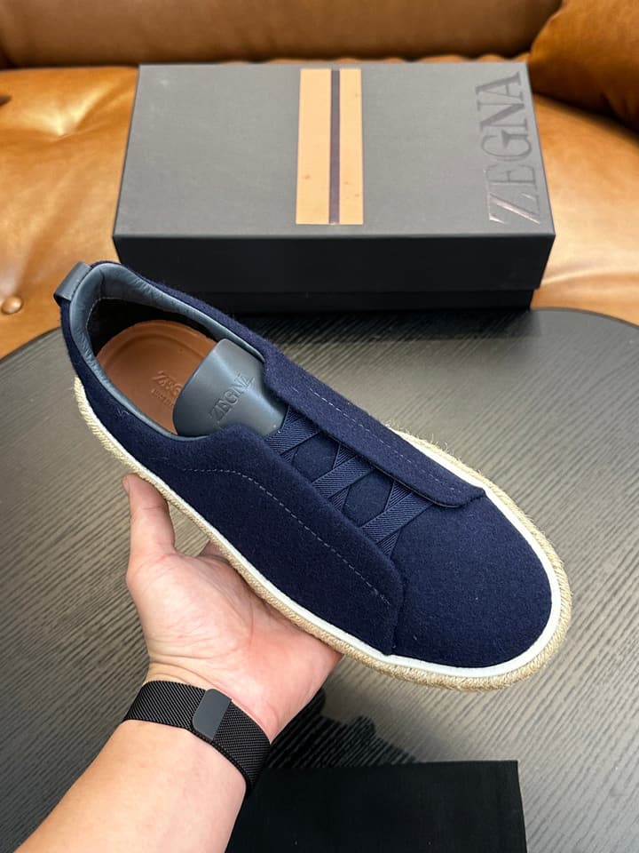 Zegna Triple Stitch Low-Top Sneakers in Dark Charcoal