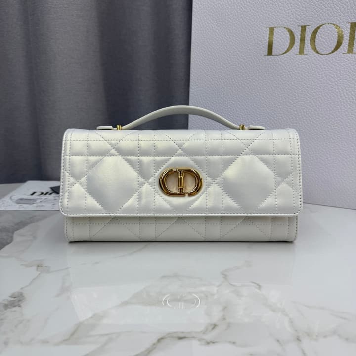 Dior Miss Caro Top Handle Clutch Bag – 2025SS in Pearlescent White Quilted